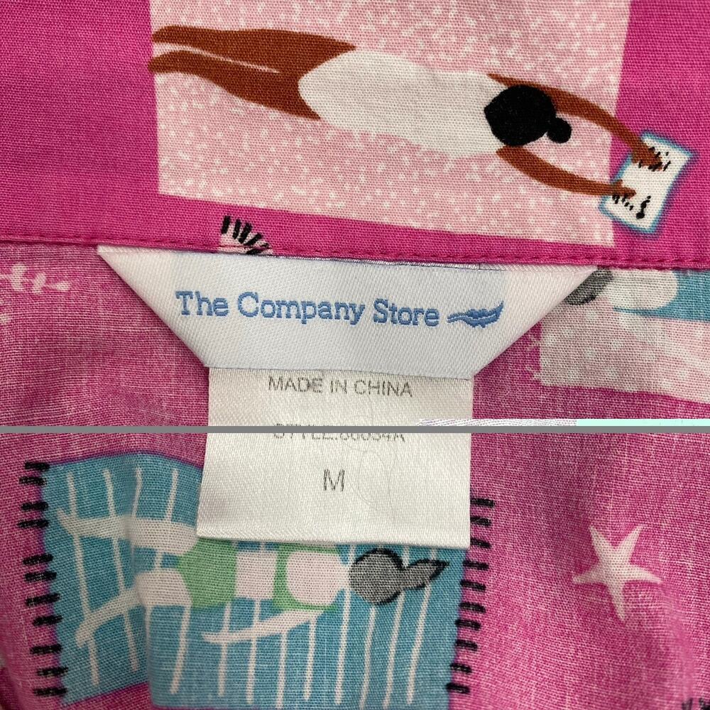 The Company Store Pajama Top M Pink Beach Pool Print Flannel Button Up Sleepwear - Picture 2 of 8